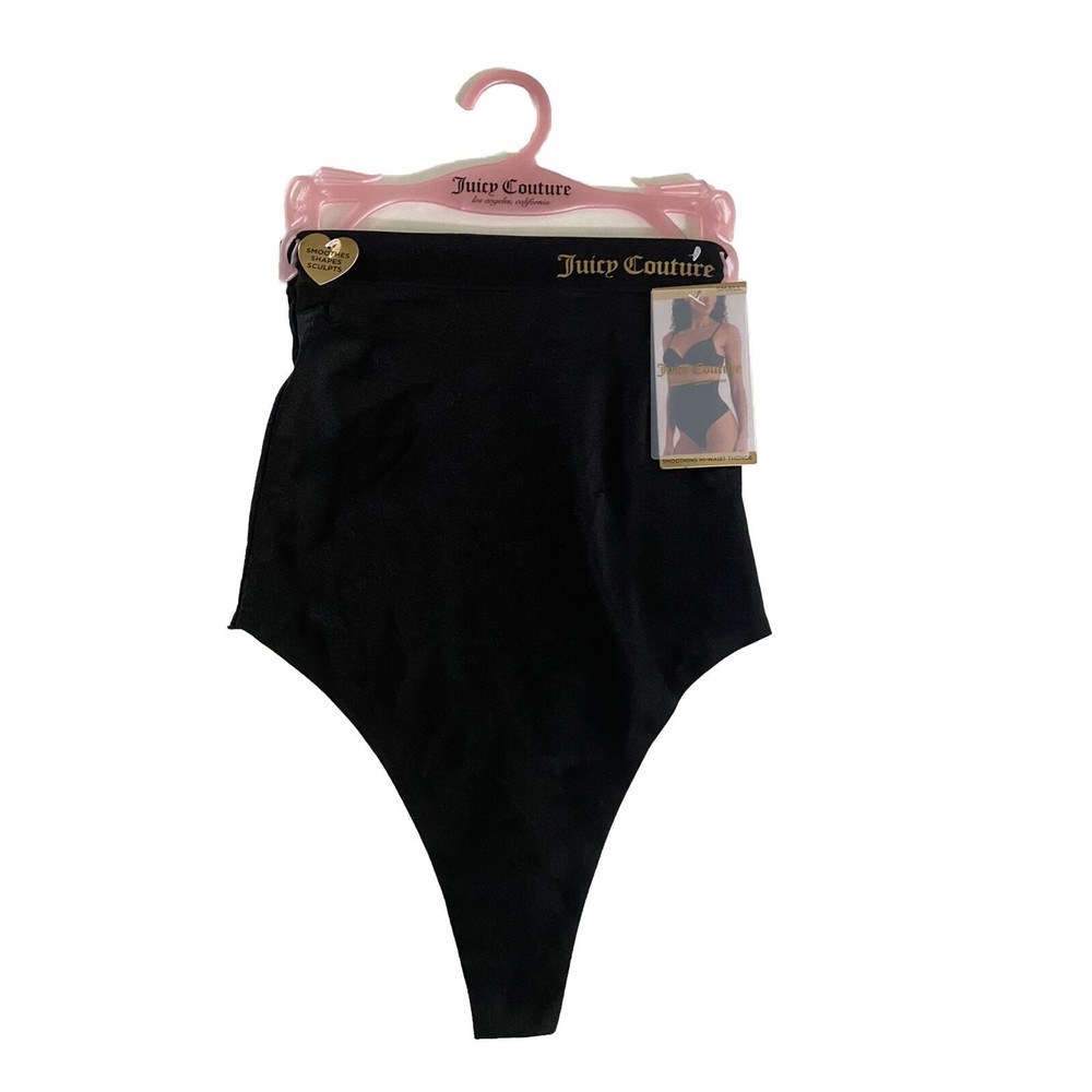 Juicy Couture soothing high waist Black Thongs Sz S, SMOOTHES SHAPES SCULPTS